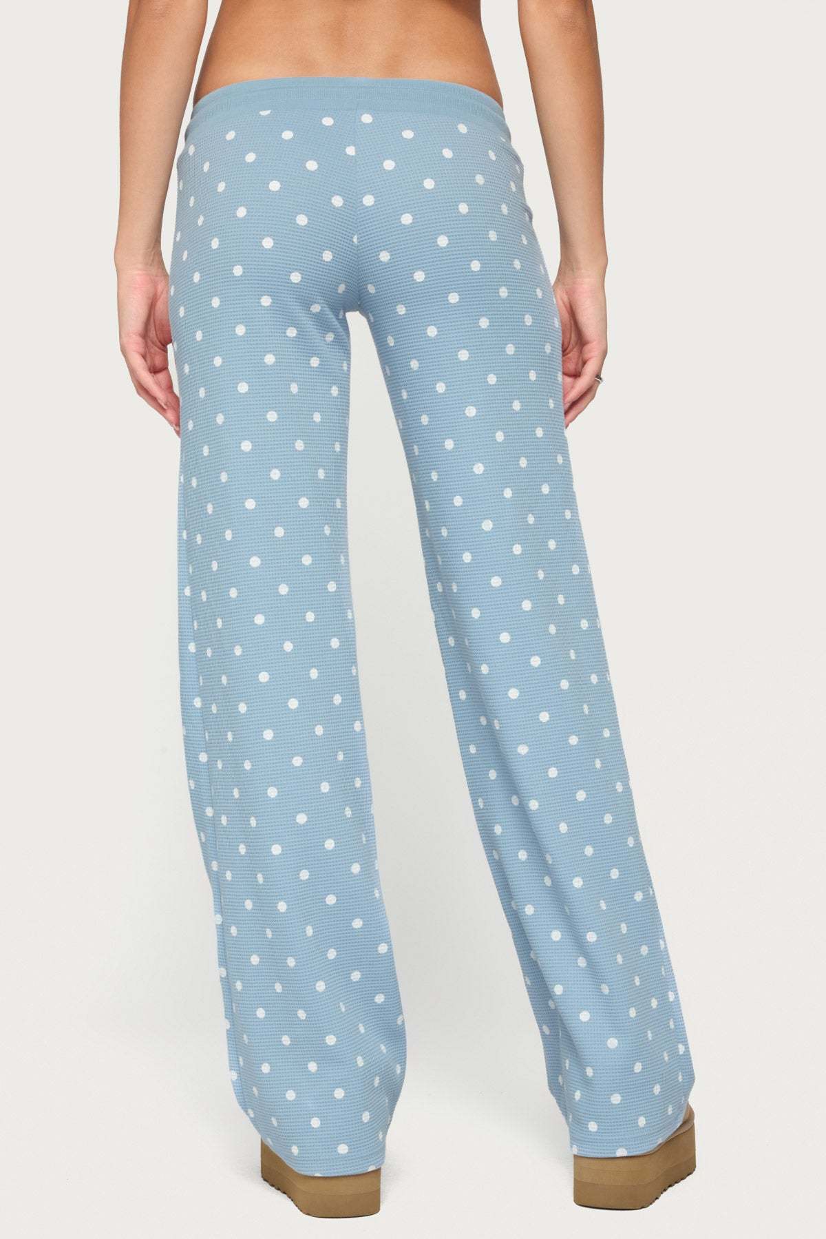 Dilly Polka Dot Waffle Pants - BLUE