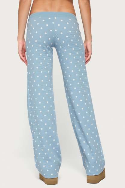 Dilly Polka Dot Waffle Pants - BLUE