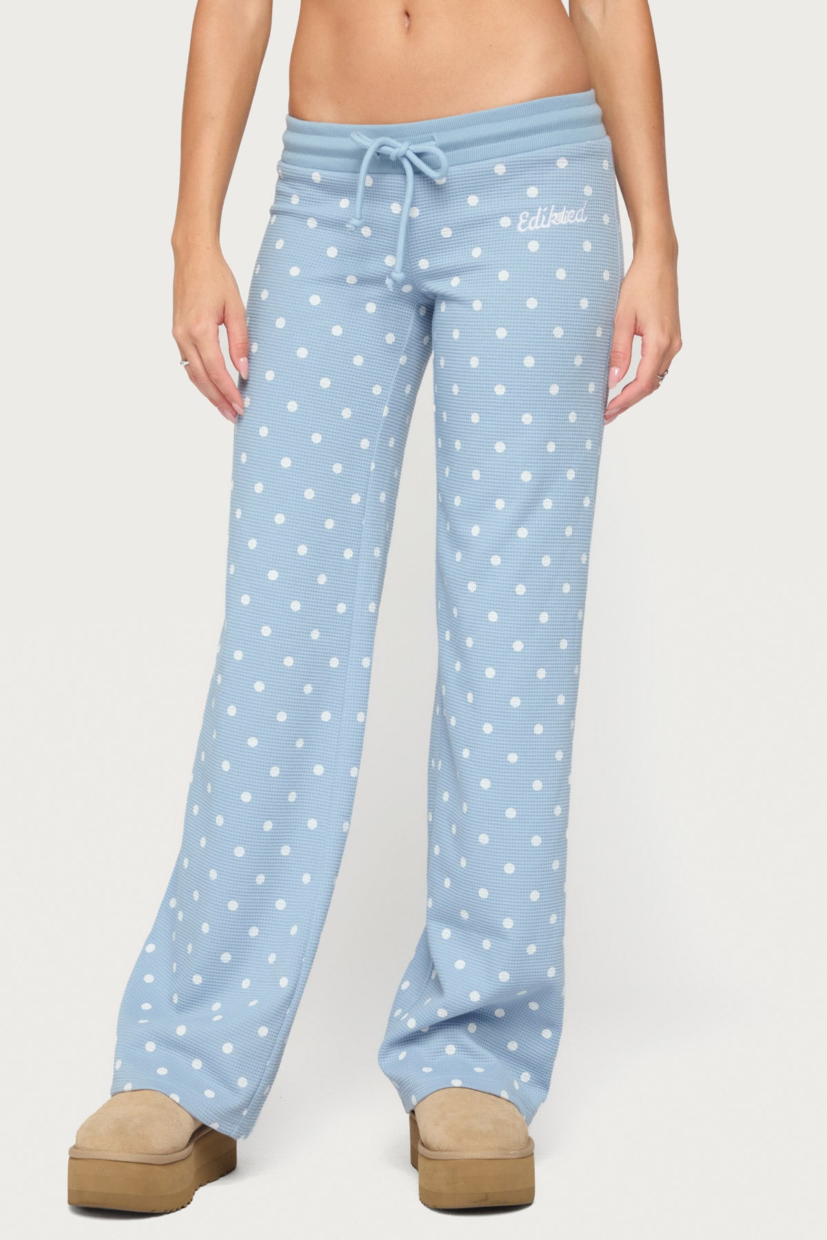 Dilly Polka Dot Waffle Pants - BLUE