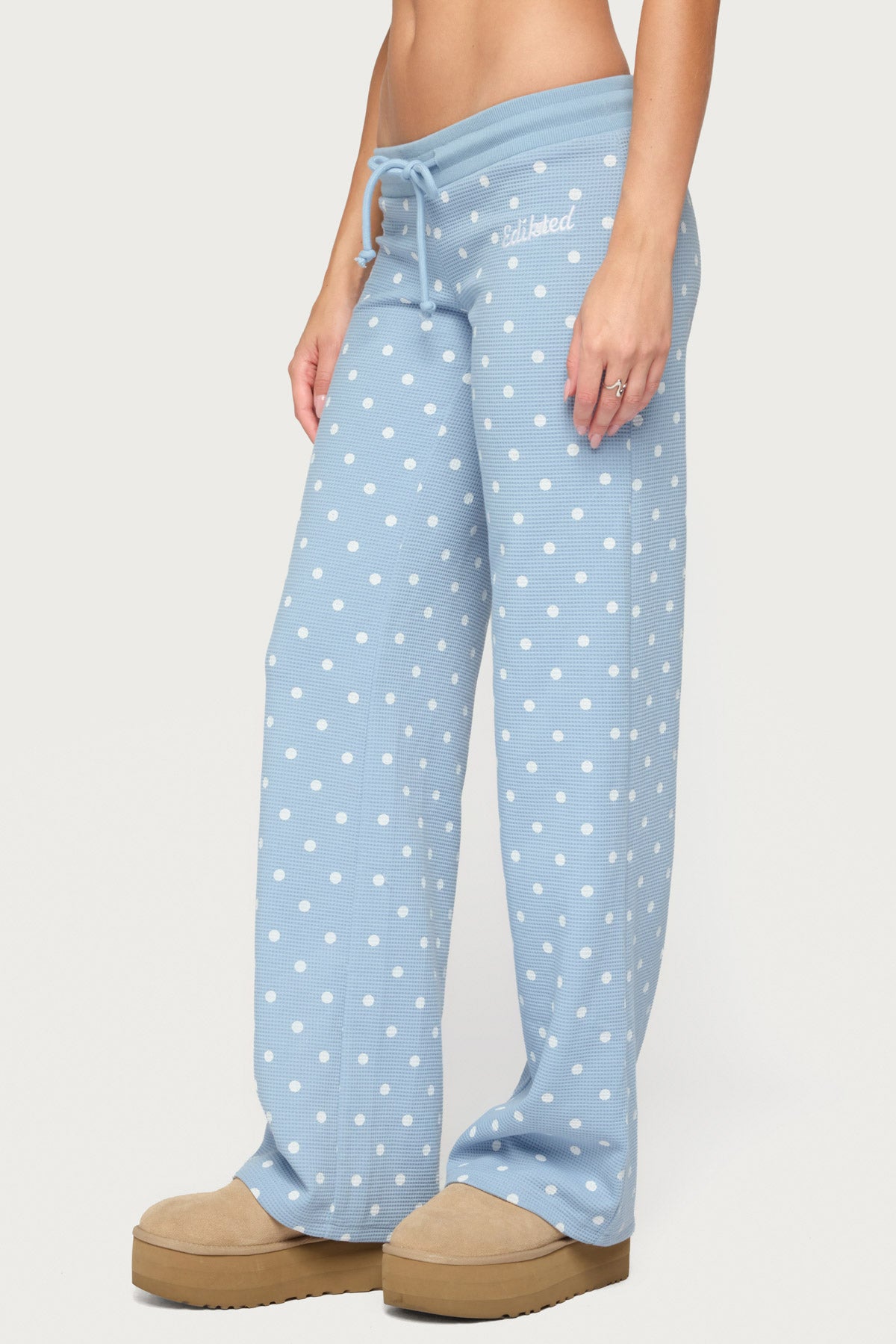 Dilly Polka Dot Waffle Pants - BLUE