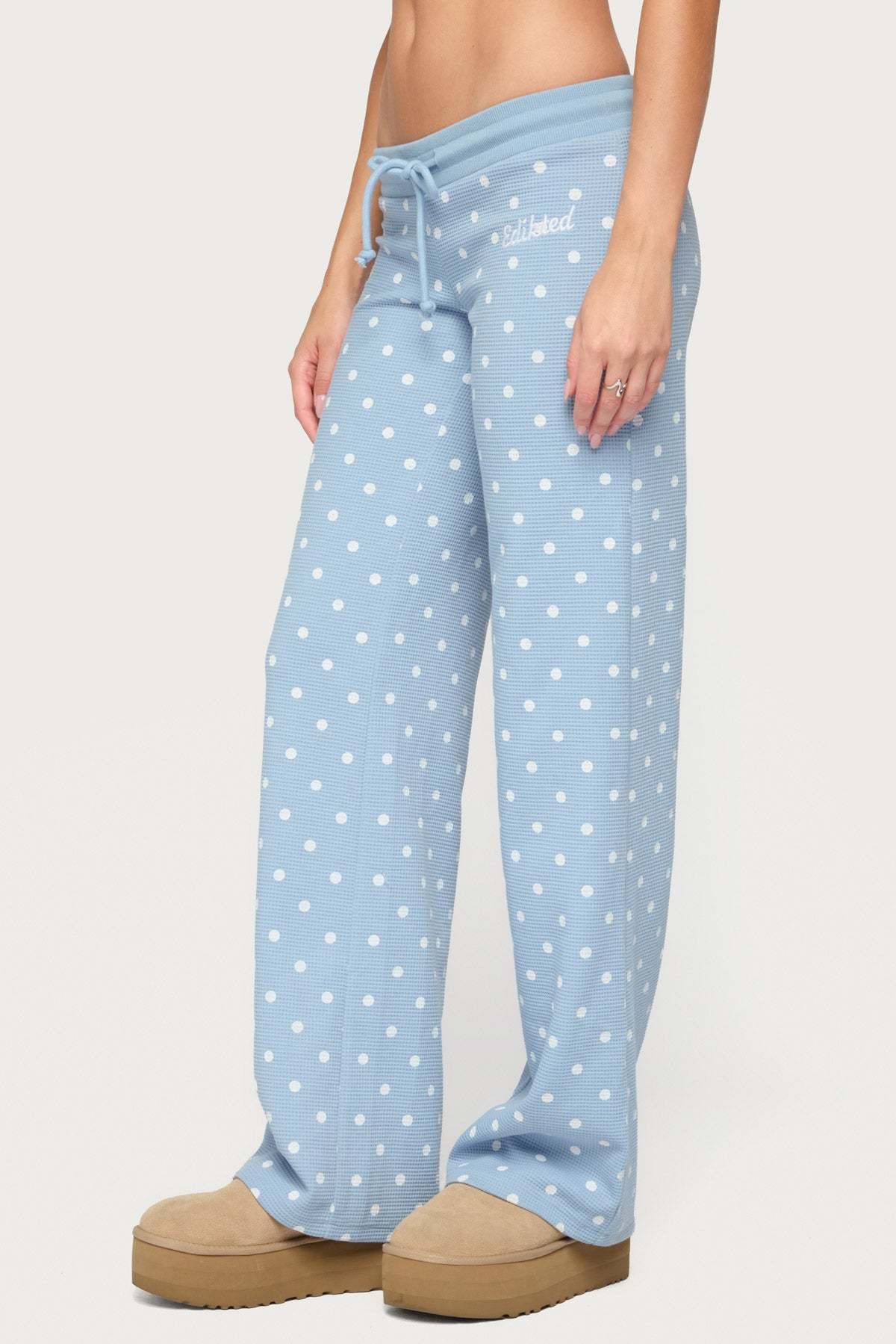 Dilly Polka Dot Waffle Pants - BLUE