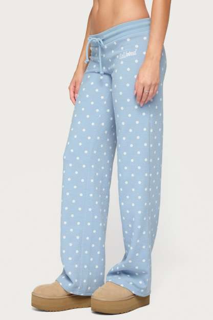 Dilly Polka Dot Waffle Pants - BLUE