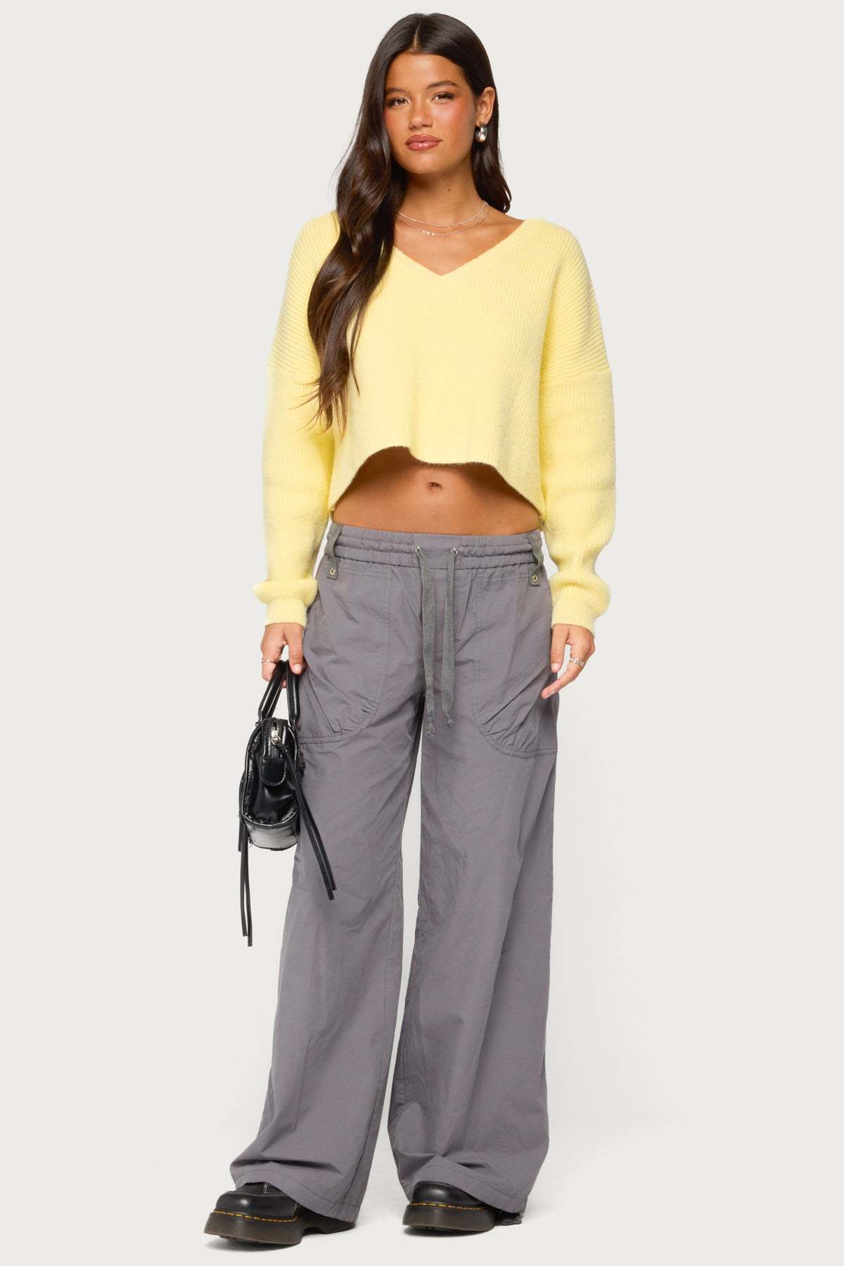 Aima V Neck Ribbed Knit Sweater - LIGHT-YELLOW