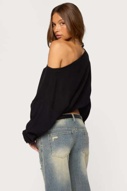 Gella Long Sleeve Knit Crop Top - BLACK