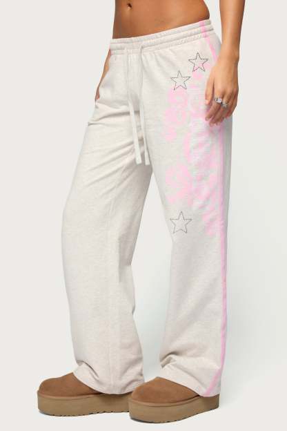 Starry Low Rise Sweatpants - GRAY-MELANGE