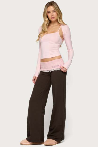 Chrissie Lacey Contrast Foldover Pants - BROWN