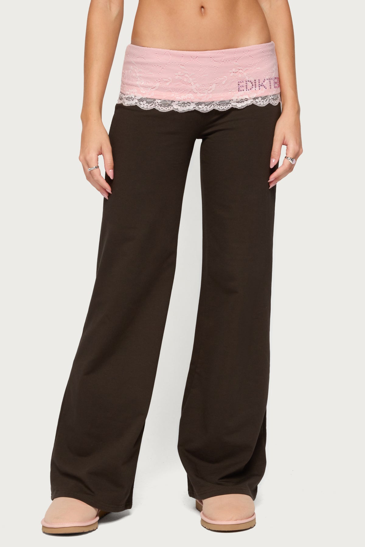 Chrissie Lacey Contrast Foldover Pants - BROWN