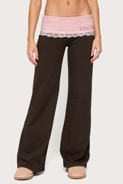 Chrissie Lacey Contrast Foldover Pants - BROWN