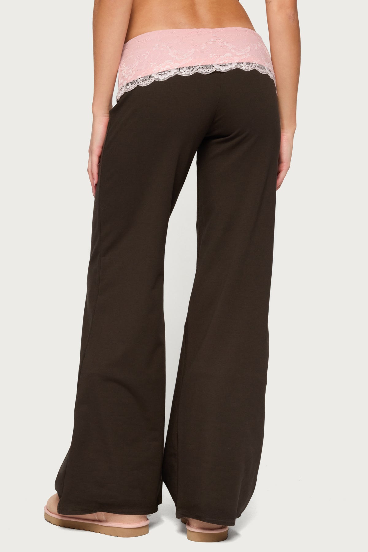 Chrissie Lacey Contrast Foldover Pants - BROWN