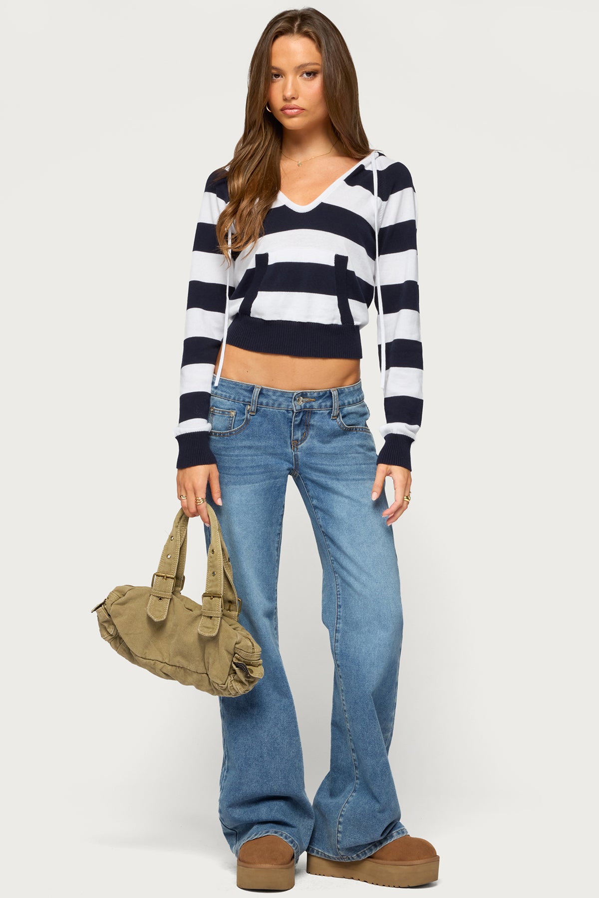 Taylin Hooded Striped Knit Top - NAVY-AND-WHITE