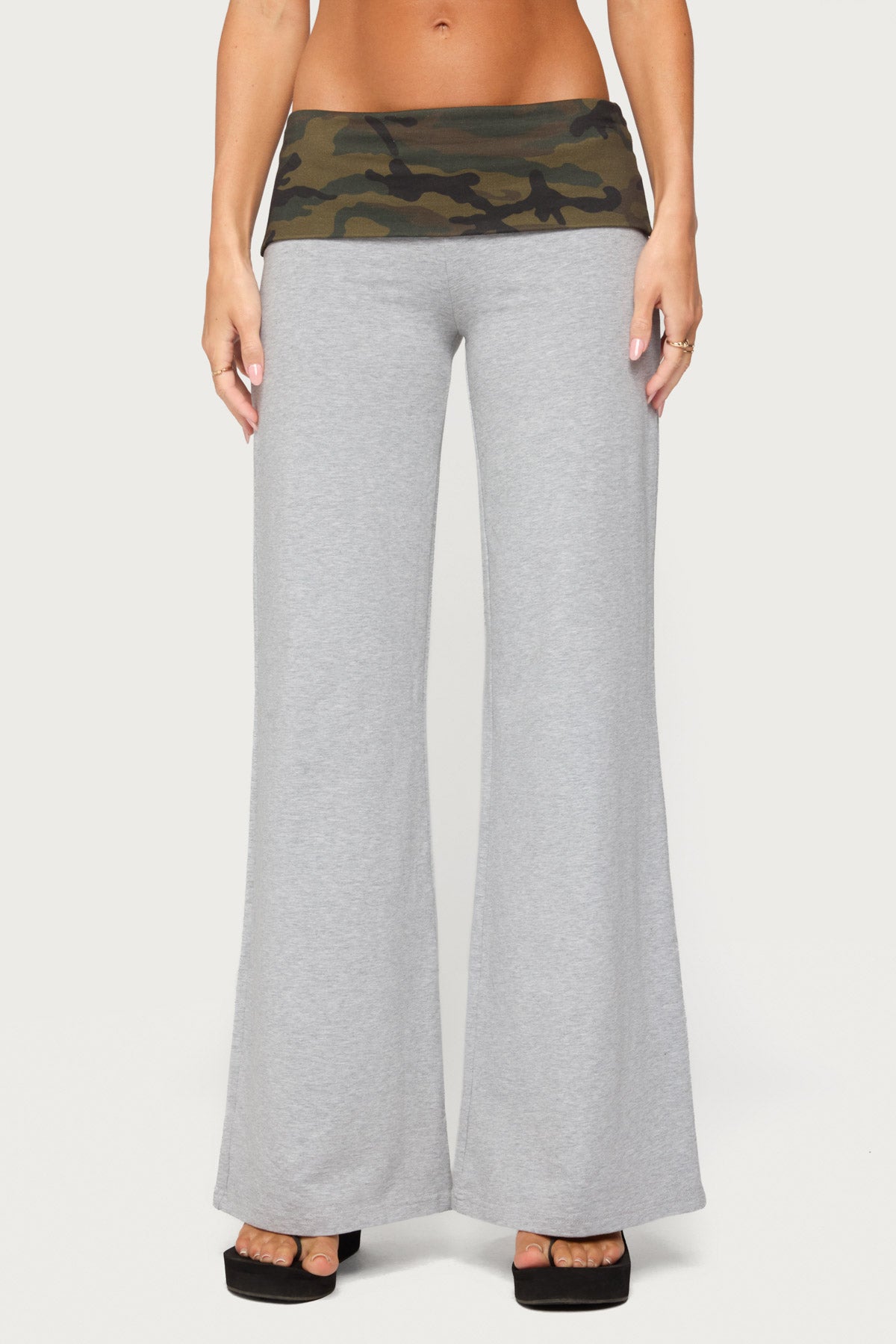 Edikted Duty Foldover Pants - LIGHT-GRAY-MELANGE