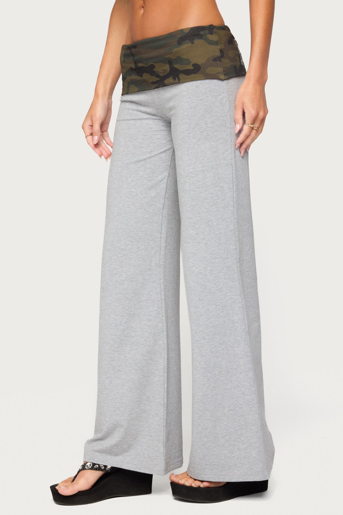 Edikted Duty Foldover Pants - LIGHT-GRAY-MELANGE
