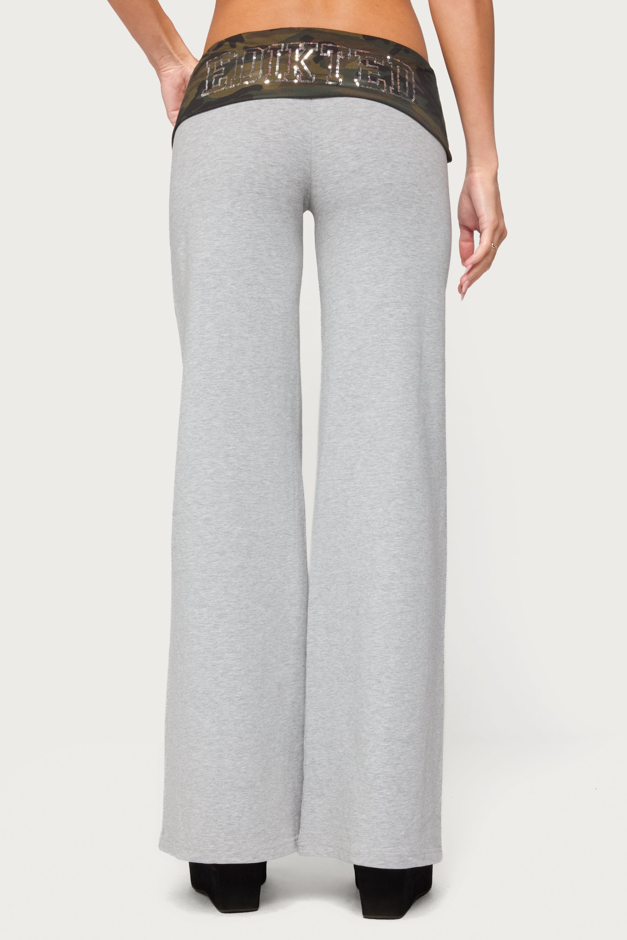 Edikted Duty Foldover Pants - LIGHT-GRAY-MELANGE