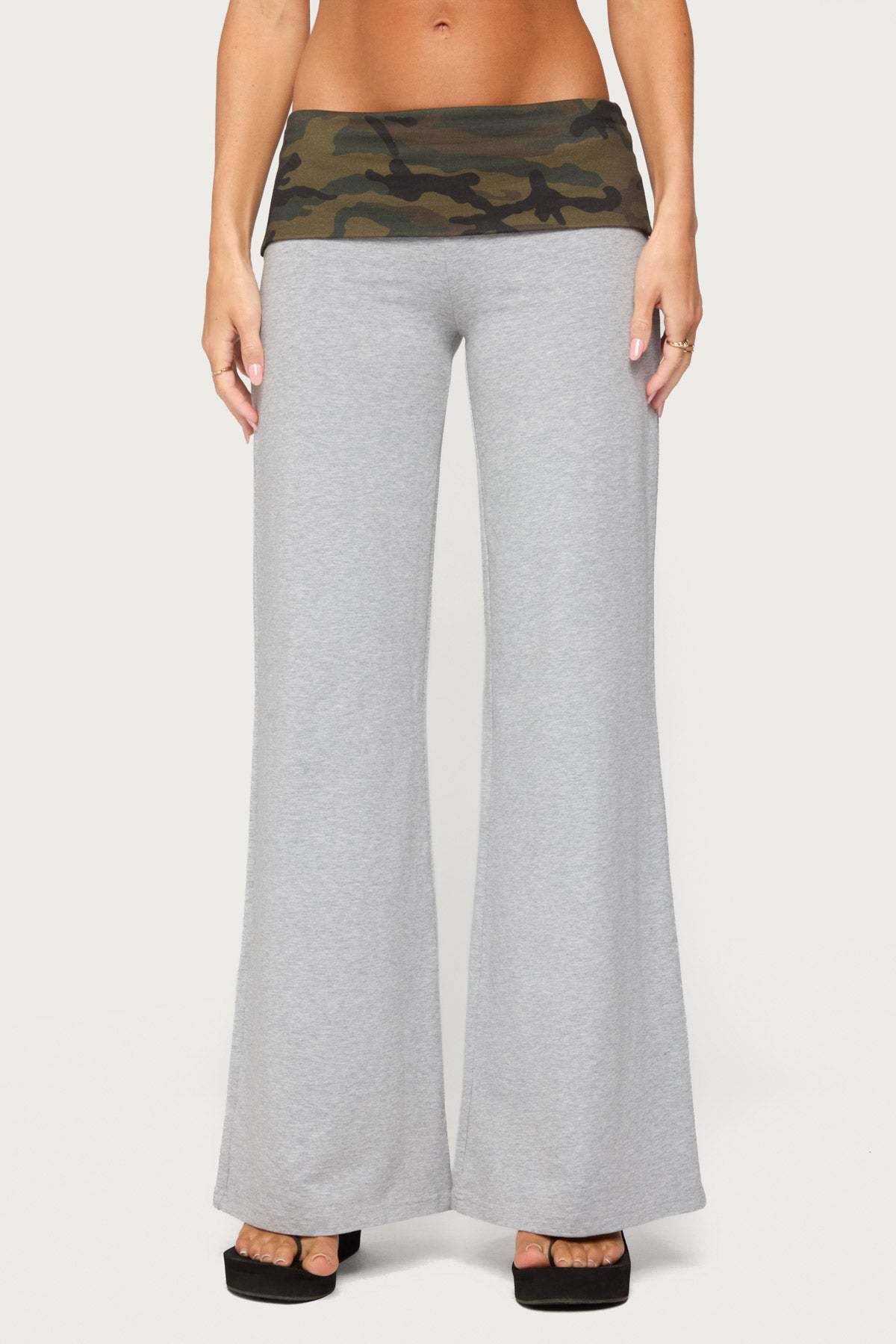Edikted Duty Foldover Pants - LIGHT-GRAY-MELANGE