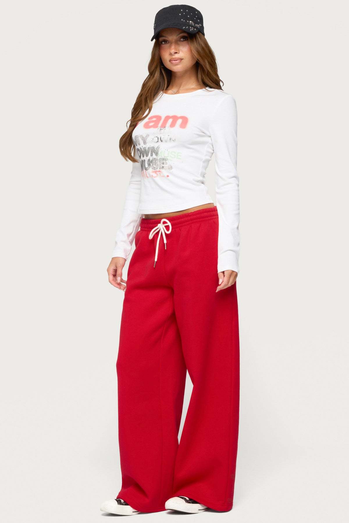 Kamari Low Rise Wide Sweatpants - RED