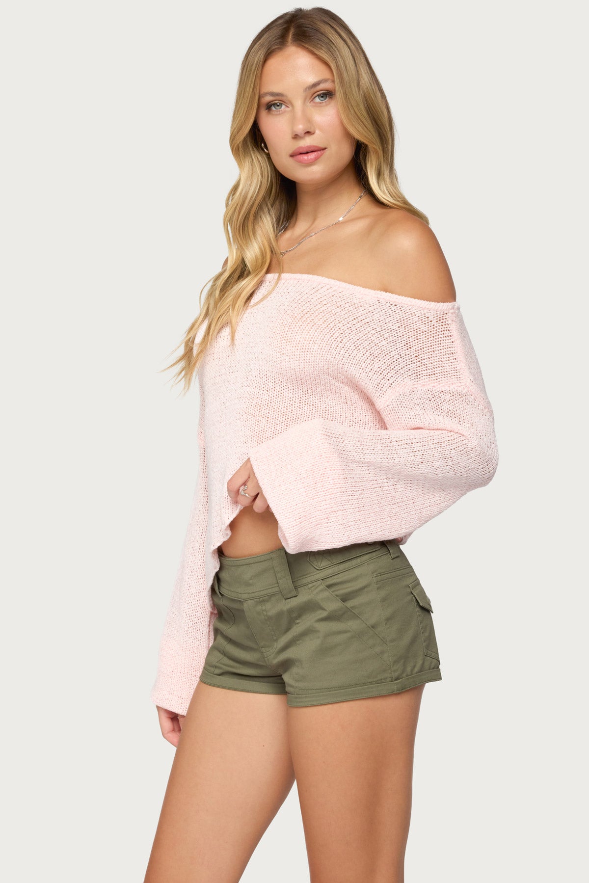 Deja Knit Off Shoulder Asymmetric Top - LIGHT-PINK
