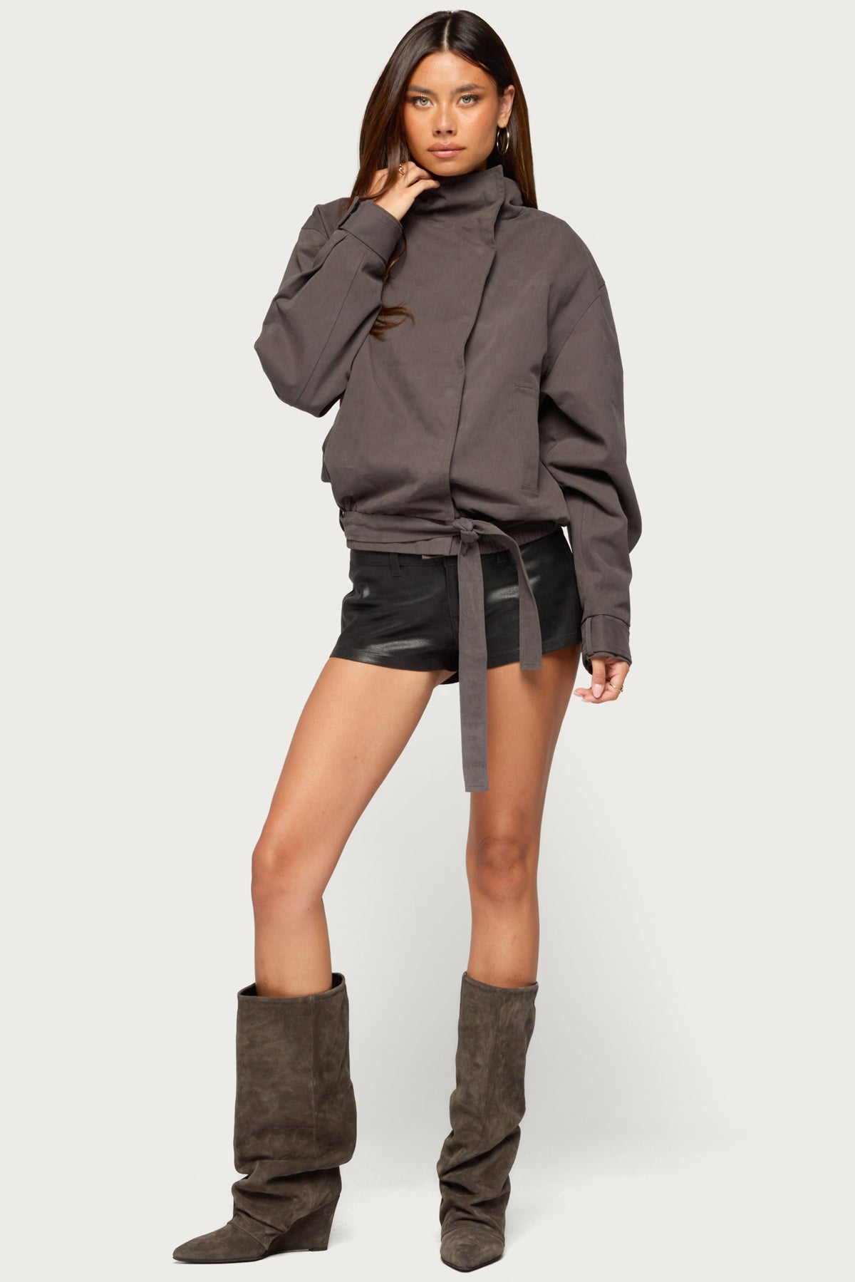 Aiza High Neck Jacket - DARK-GRAY