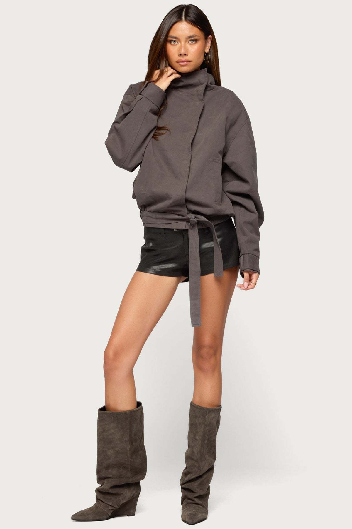 Aiza High Neck Jacket - DARK-GRAY