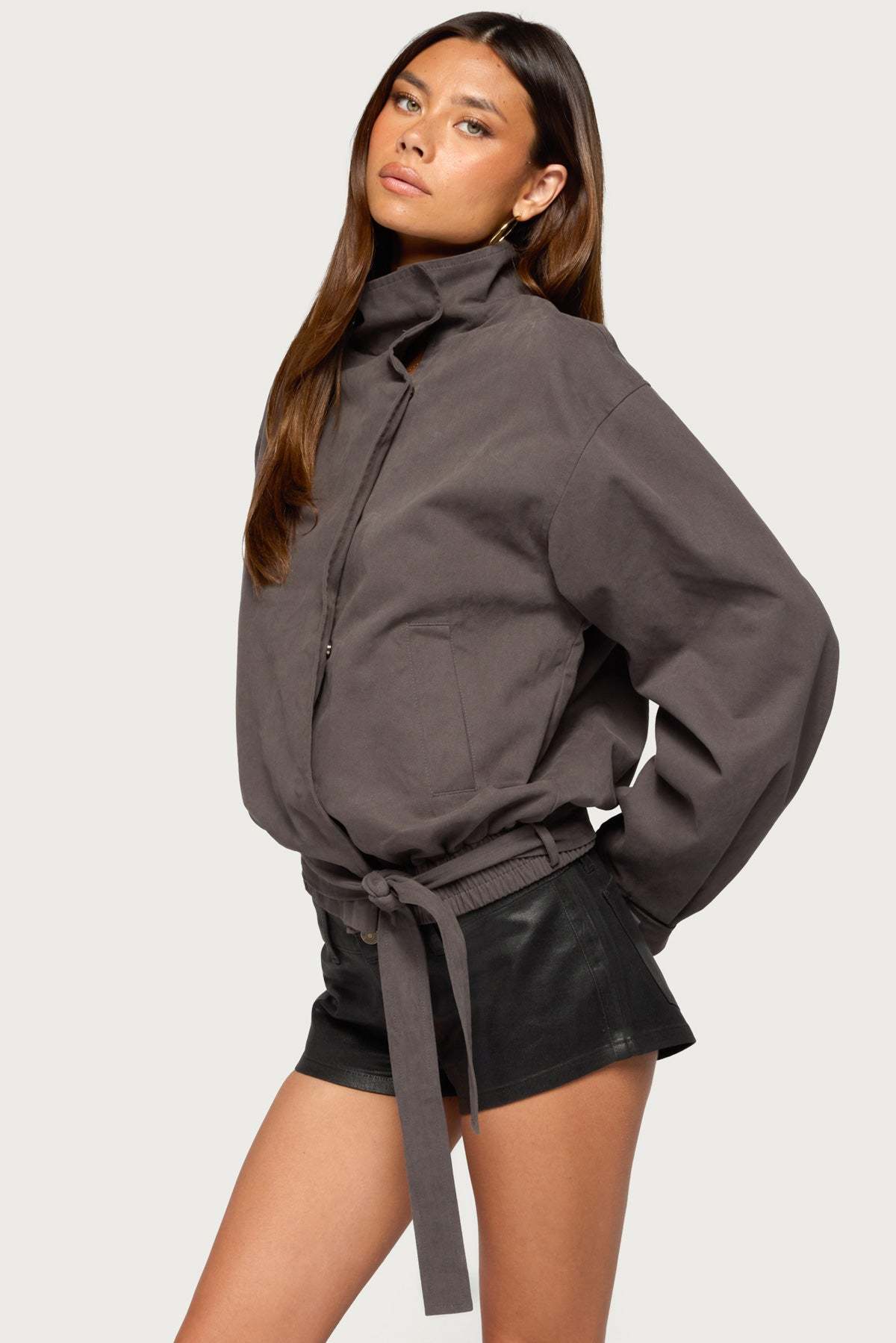 Aiza High Neck Jacket - DARK-GRAY