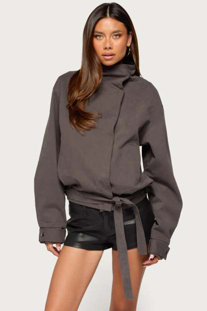Aiza High Neck Jacket - DARK-GRAY