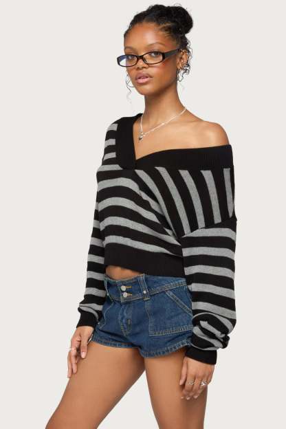Benz Striped Knit Sweater - GRAY-AND-BLACK