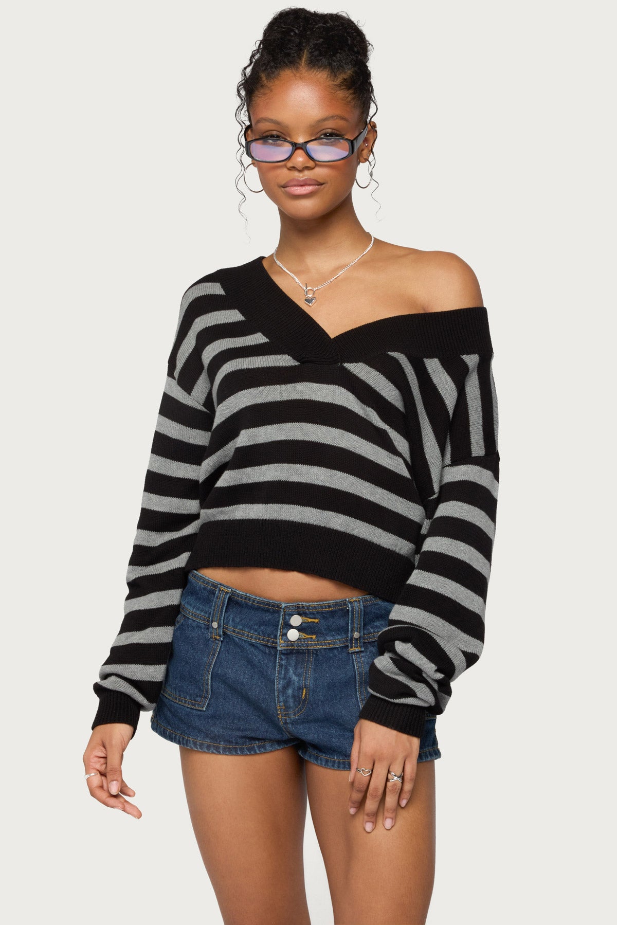 Benz Striped Knit Sweater - GRAY-AND-BLACK