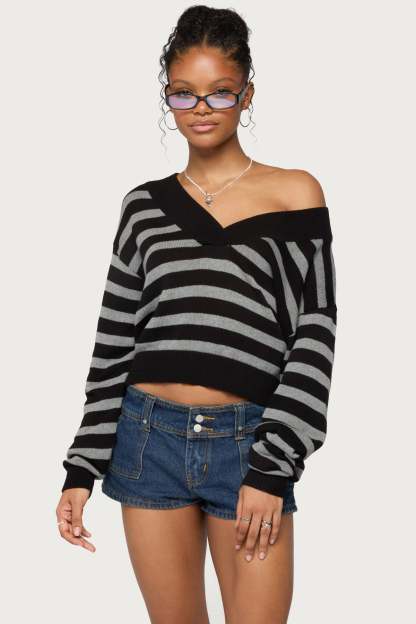 Benz Striped Knit Sweater - GRAY-AND-BLACK