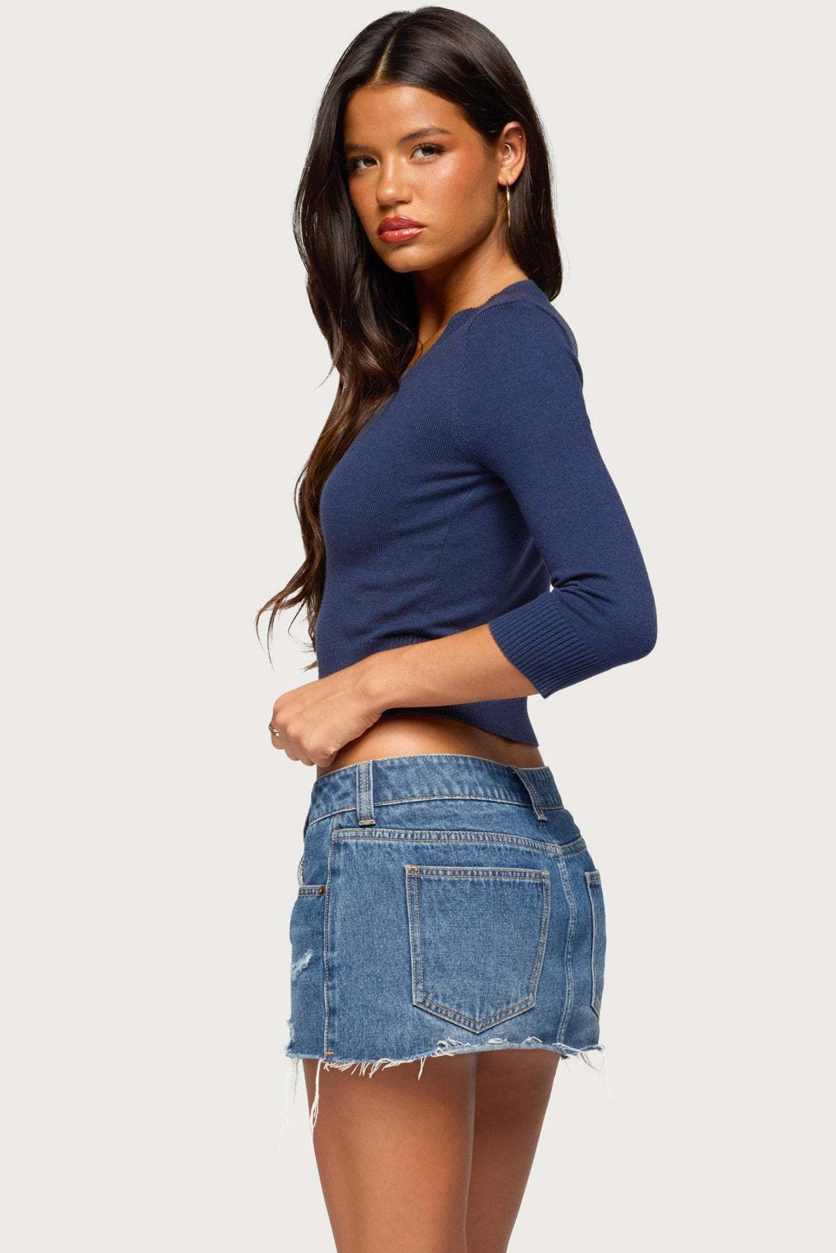 Camren Three-Quarter Sleeve Knit Top - NAVY