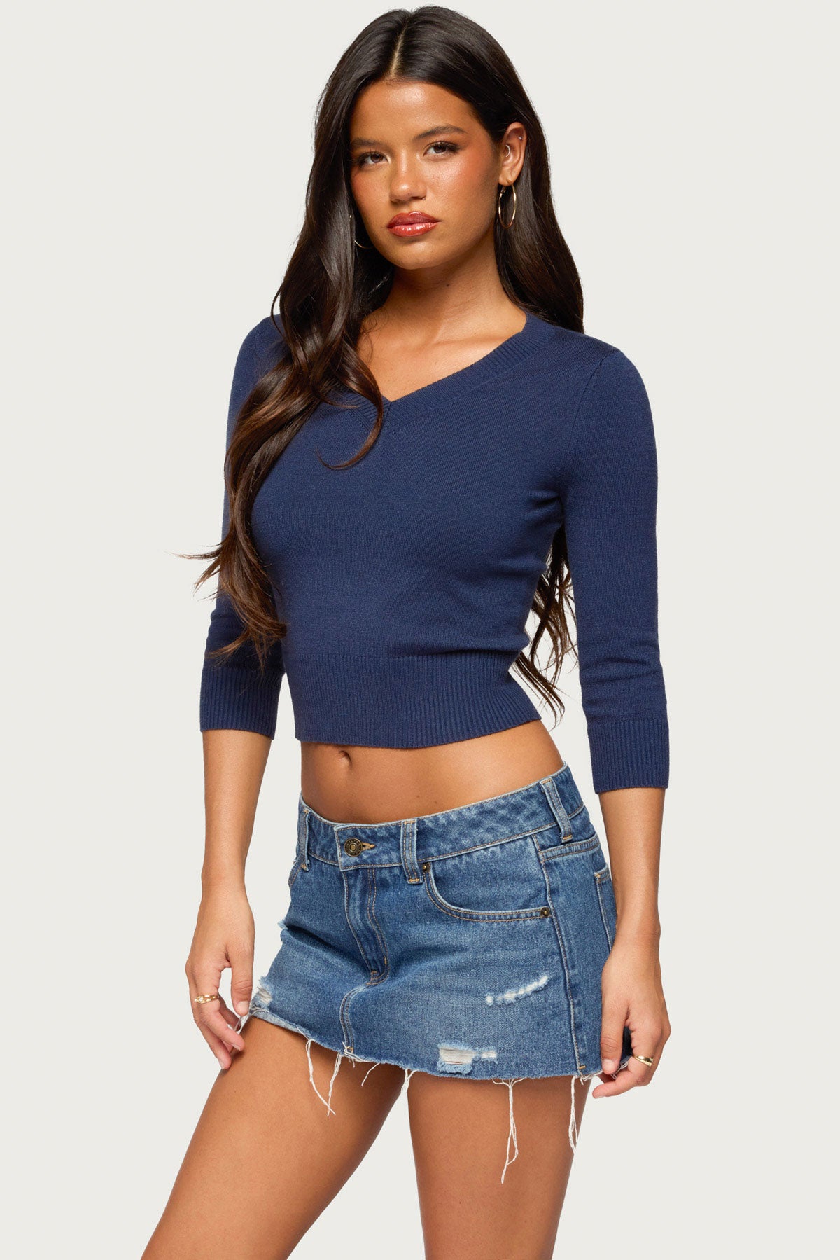 Camren Three-Quarter Sleeve Knit Top - NAVY