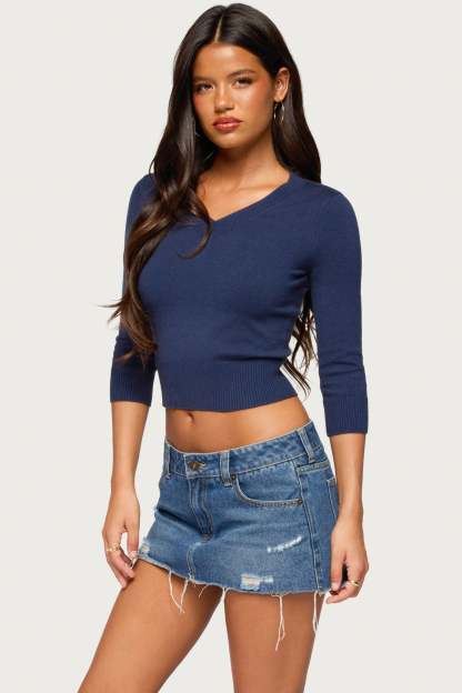 Camren Three-Quarter Sleeve Knit Top - NAVY