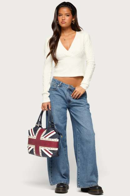 Kitti V Neck Cable Knit Sweater - CREAM