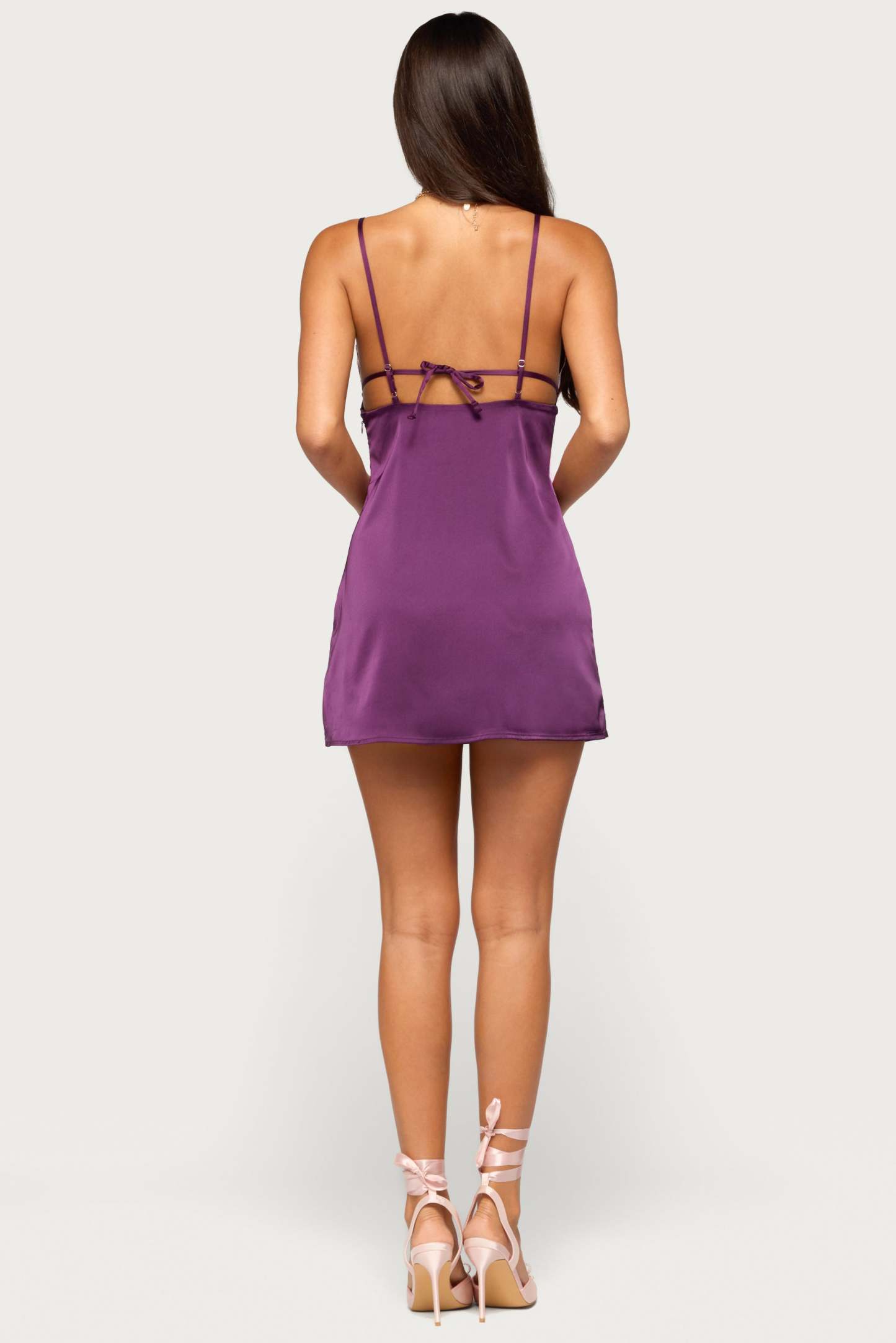 Tannie Lacey Satin Effect Mini Dress - PLUM