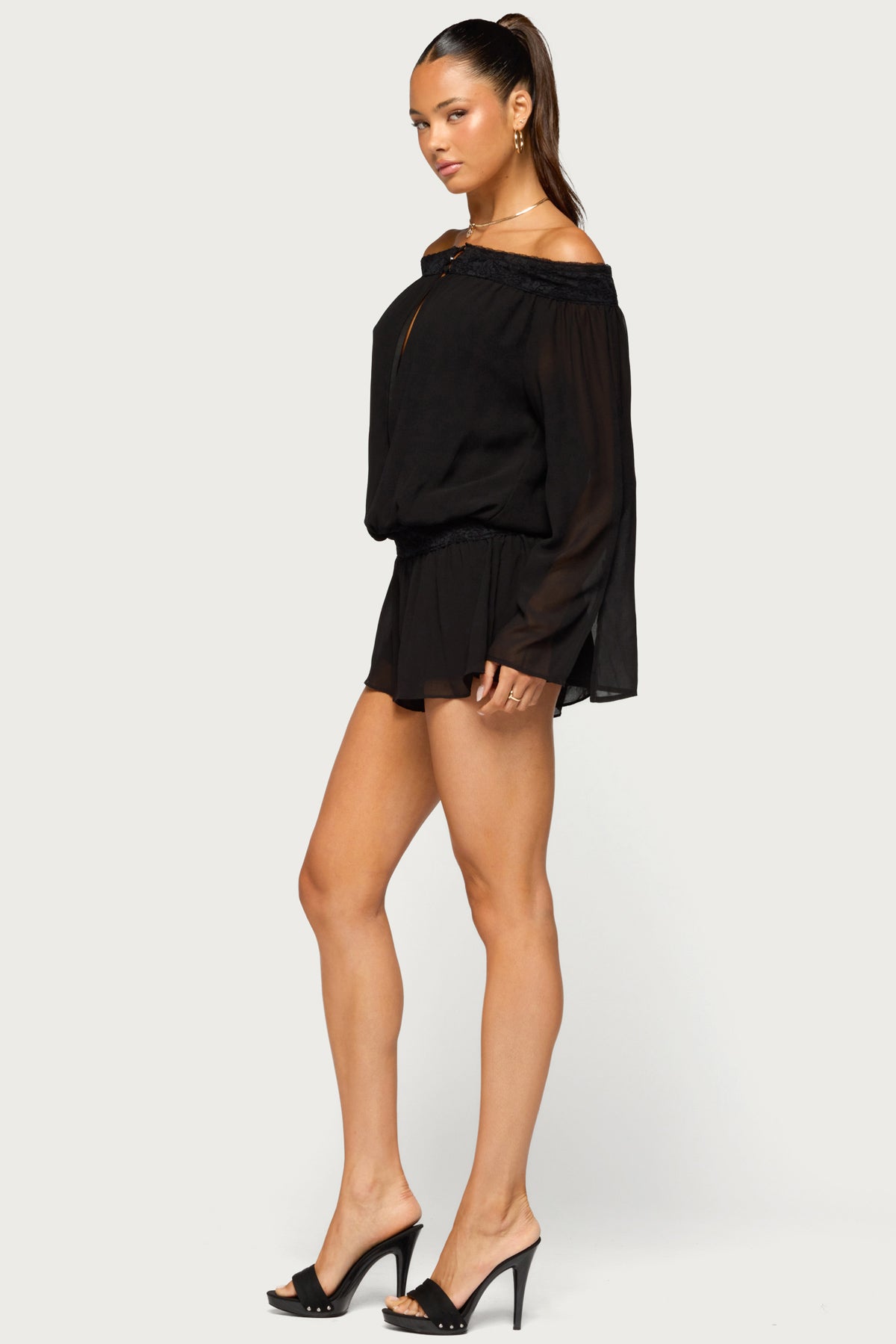 Jeala Lacey Chiffon Romper - BLACK