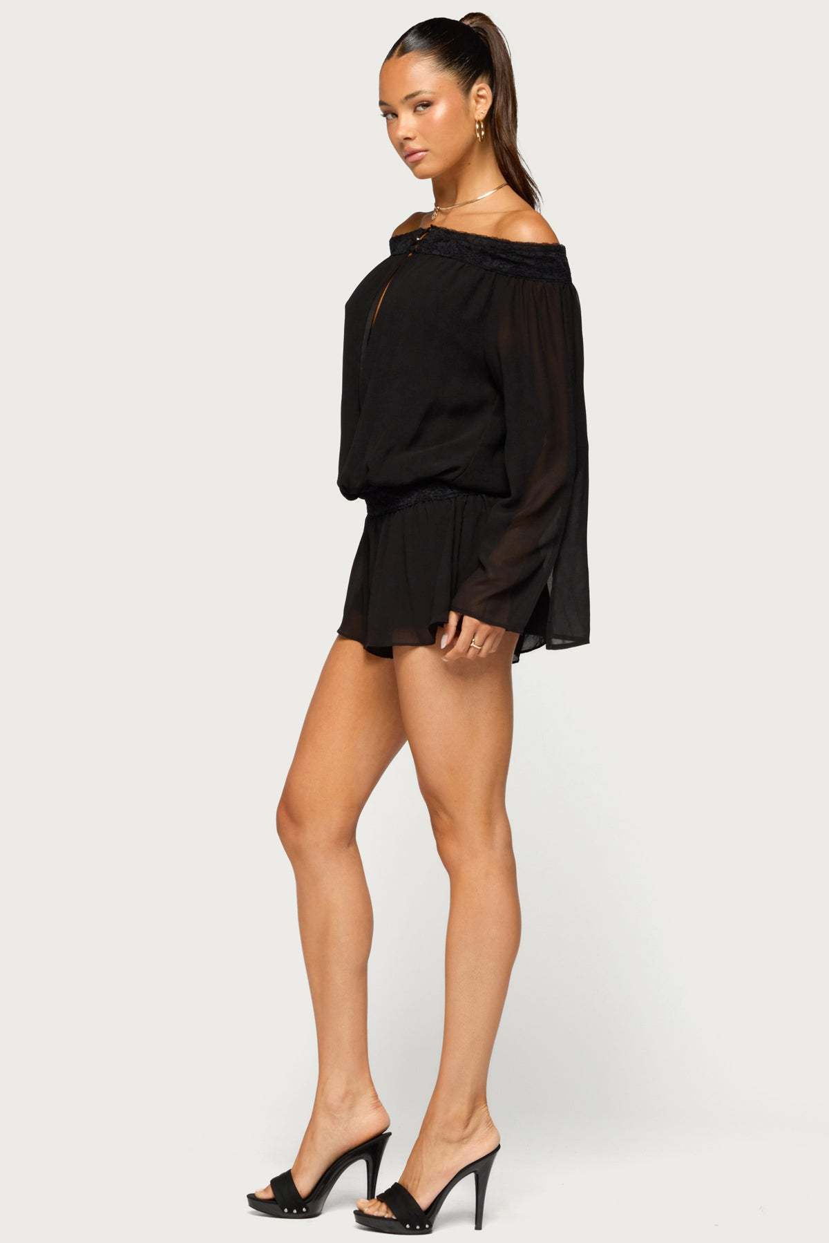 Jeala Lacey Chiffon Romper - BLACK