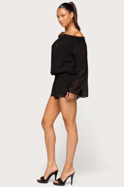 Jeala Lacey Chiffon Romper - BLACK