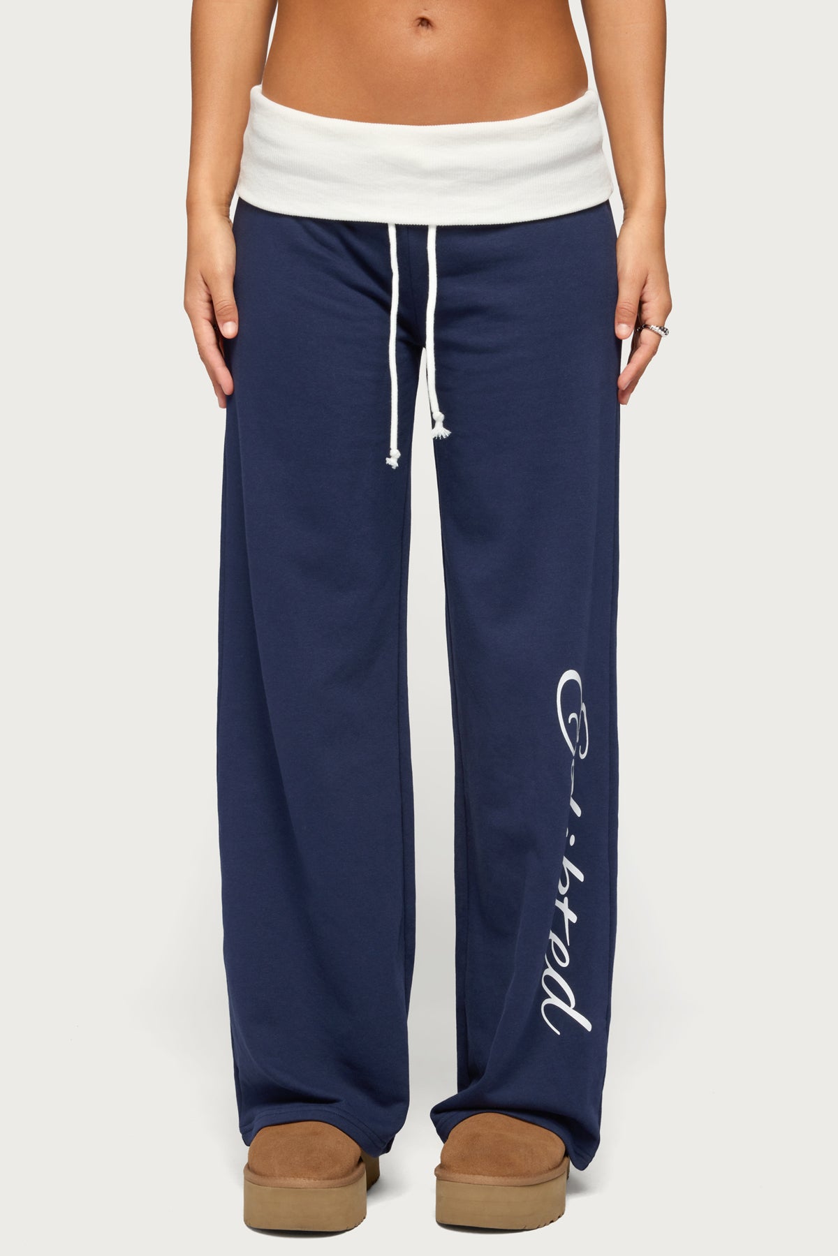 Edikted Contrast Foldover Sweatpants - NAVY