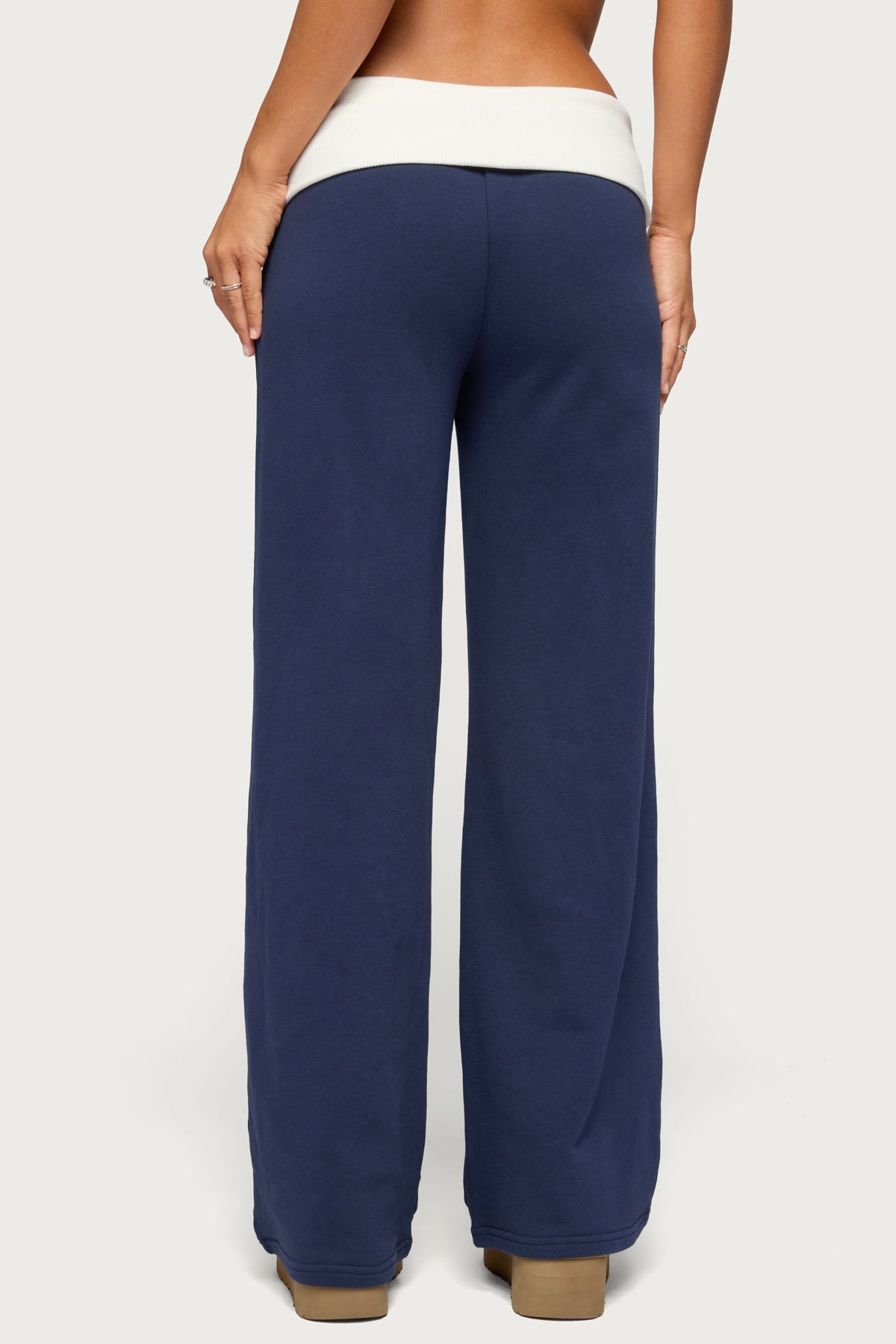 Edikted Contrast Foldover Sweatpants - NAVY