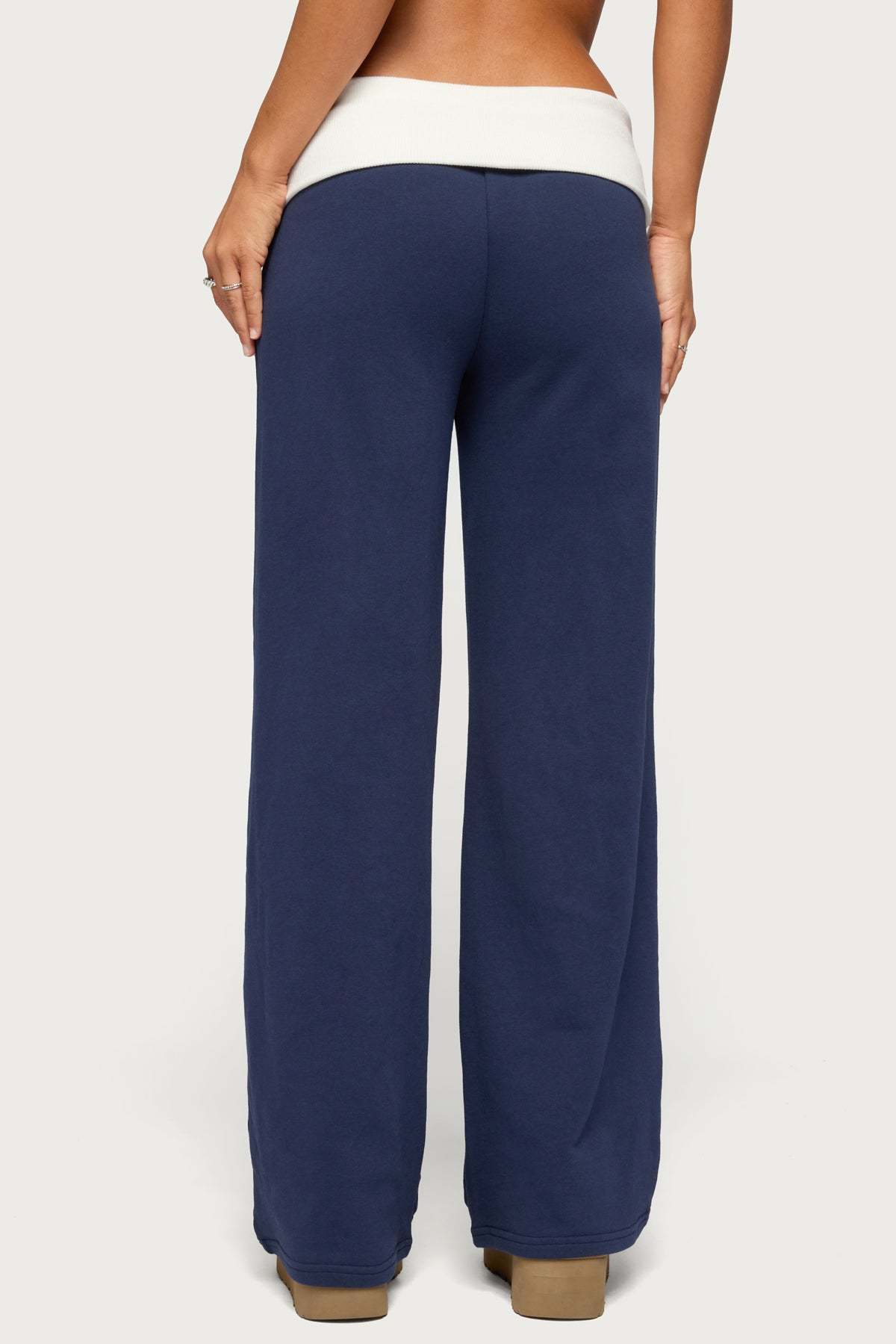 Edikted Contrast Foldover Sweatpants - NAVY
