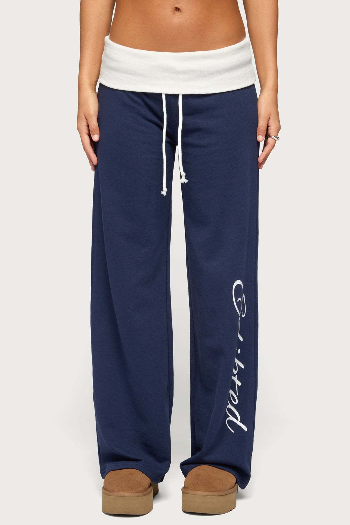 Edikted Contrast Foldover Sweatpants - NAVY