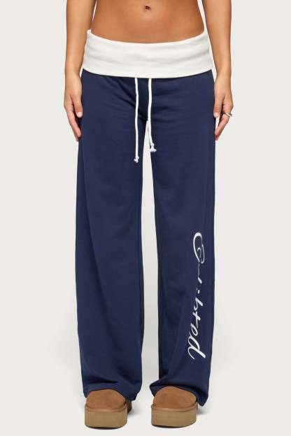 Edikted Contrast Foldover Sweatpants - NAVY