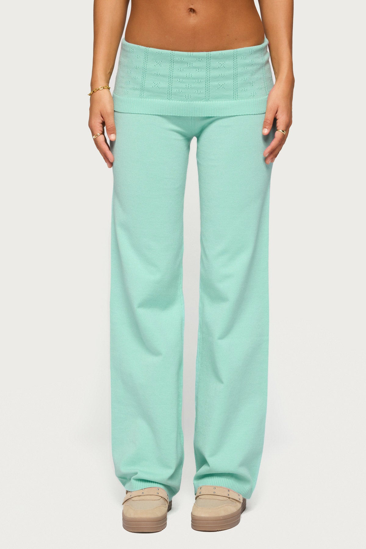 Wanel Pointelle Foldover Pants - AQUA