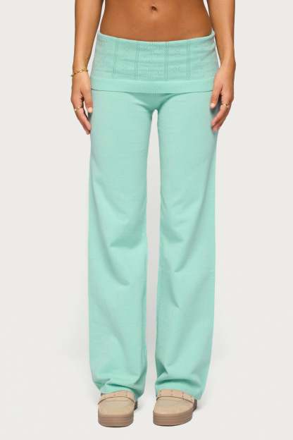 Wanel Pointelle Foldover Pants - AQUA