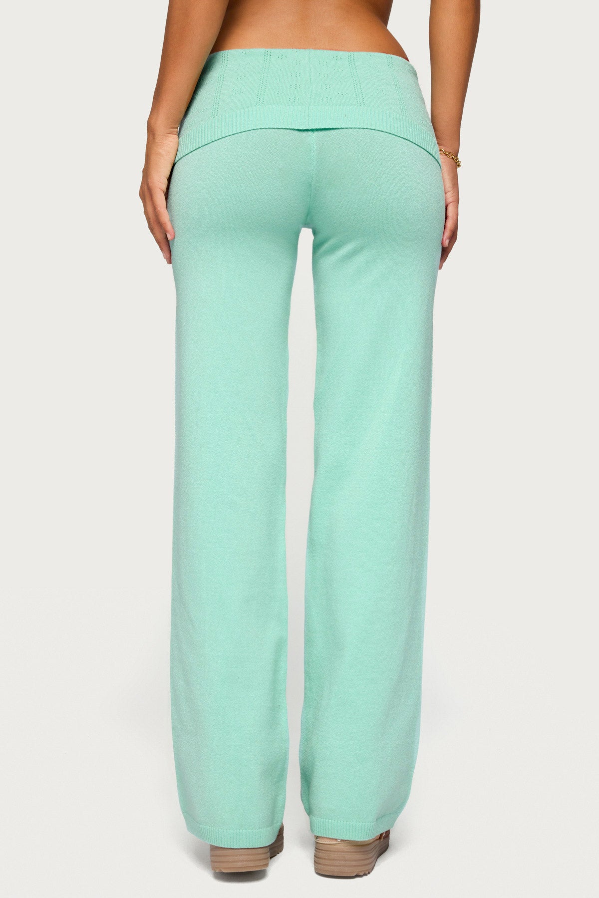 Wanel Pointelle Foldover Pants - AQUA