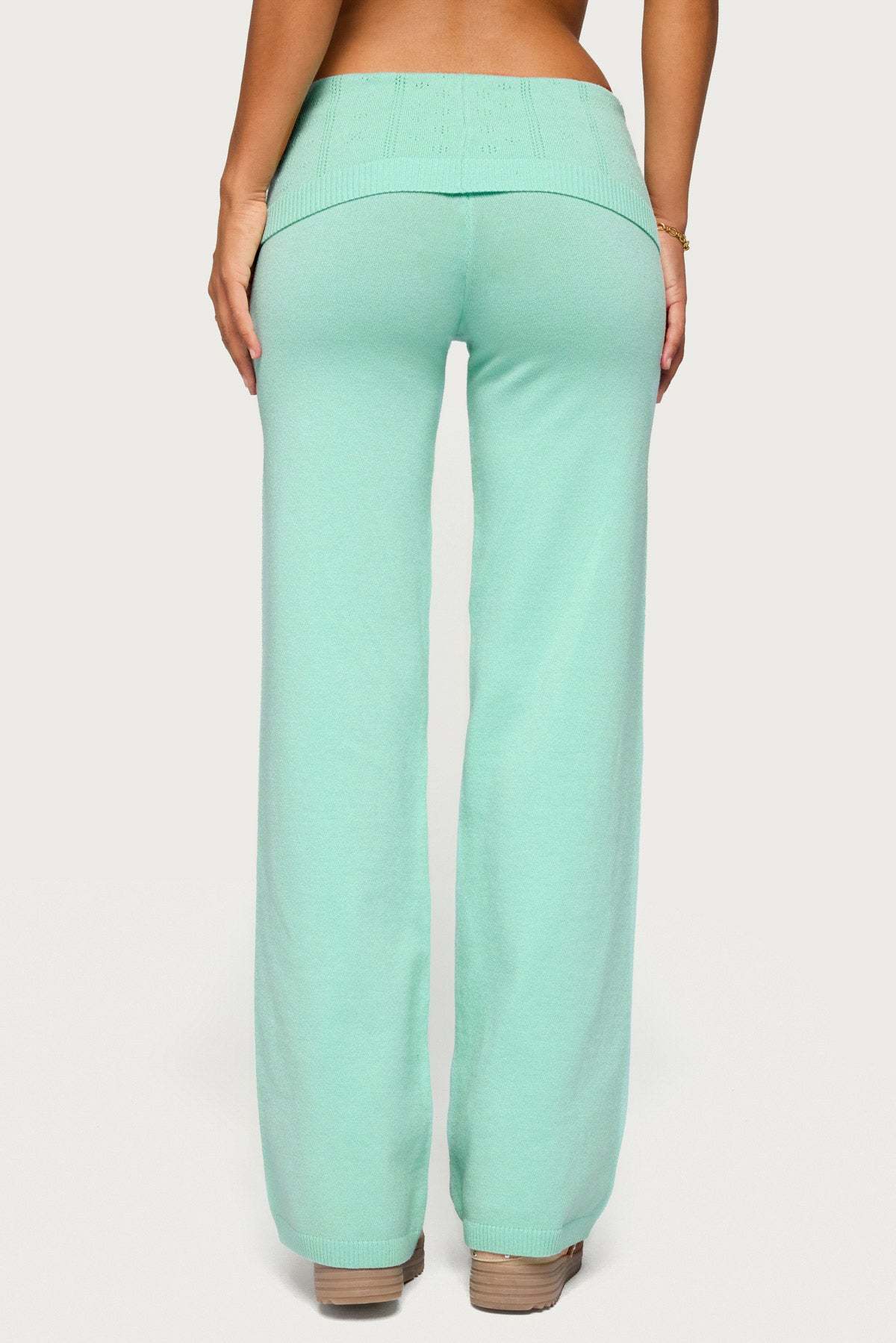 Wanel Pointelle Foldover Pants - AQUA