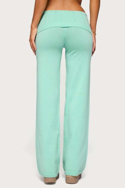 Wanel Pointelle Foldover Pants - AQUA