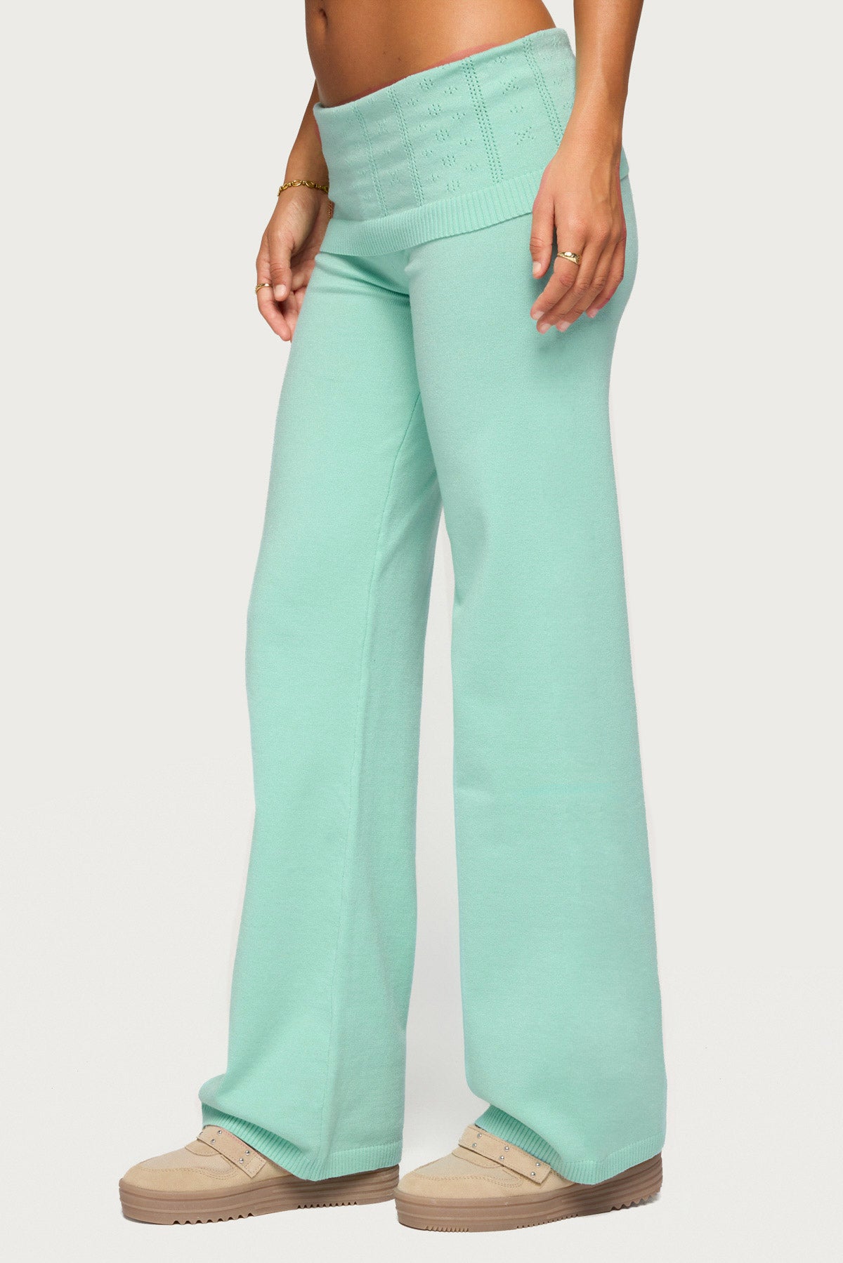 Wanel Pointelle Foldover Pants - AQUA