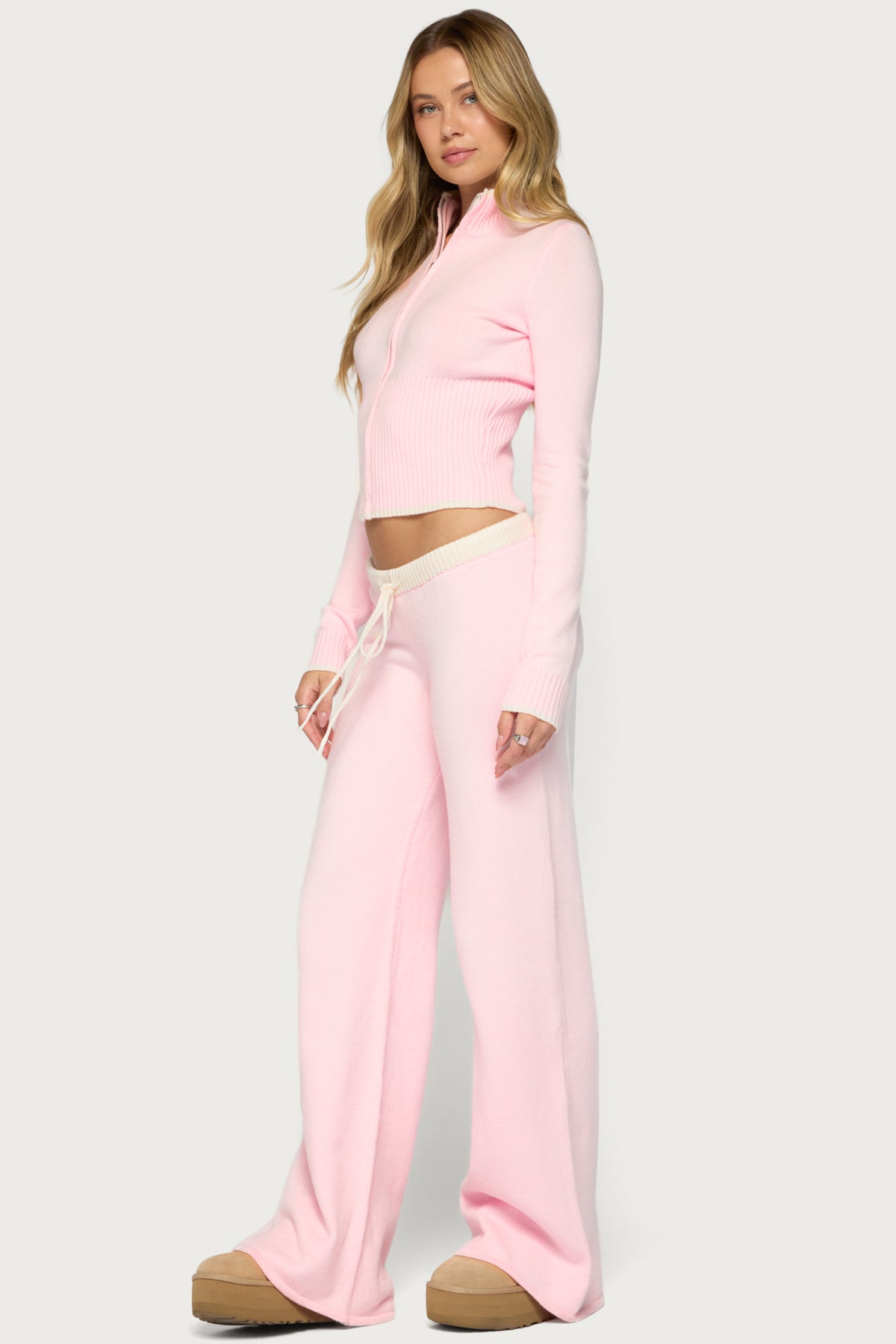 Hanin Straight Leg Knit Pants - LIGHT-PINK