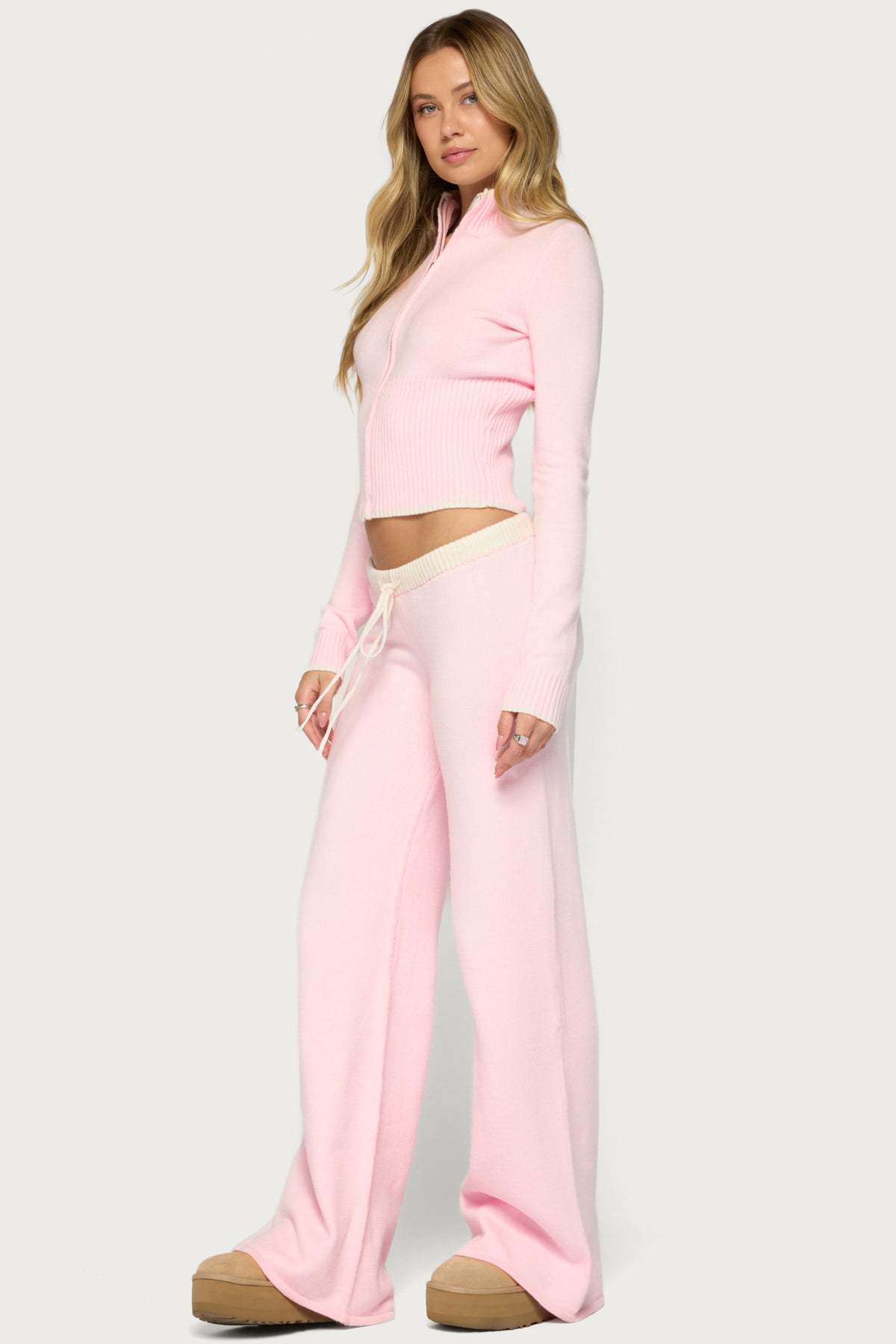 Hanin Straight Leg Knit Pants - LIGHT-PINK