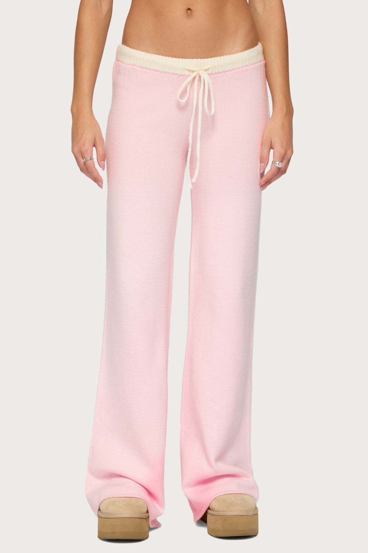 Hanin Straight Leg Knit Pants - LIGHT-PINK