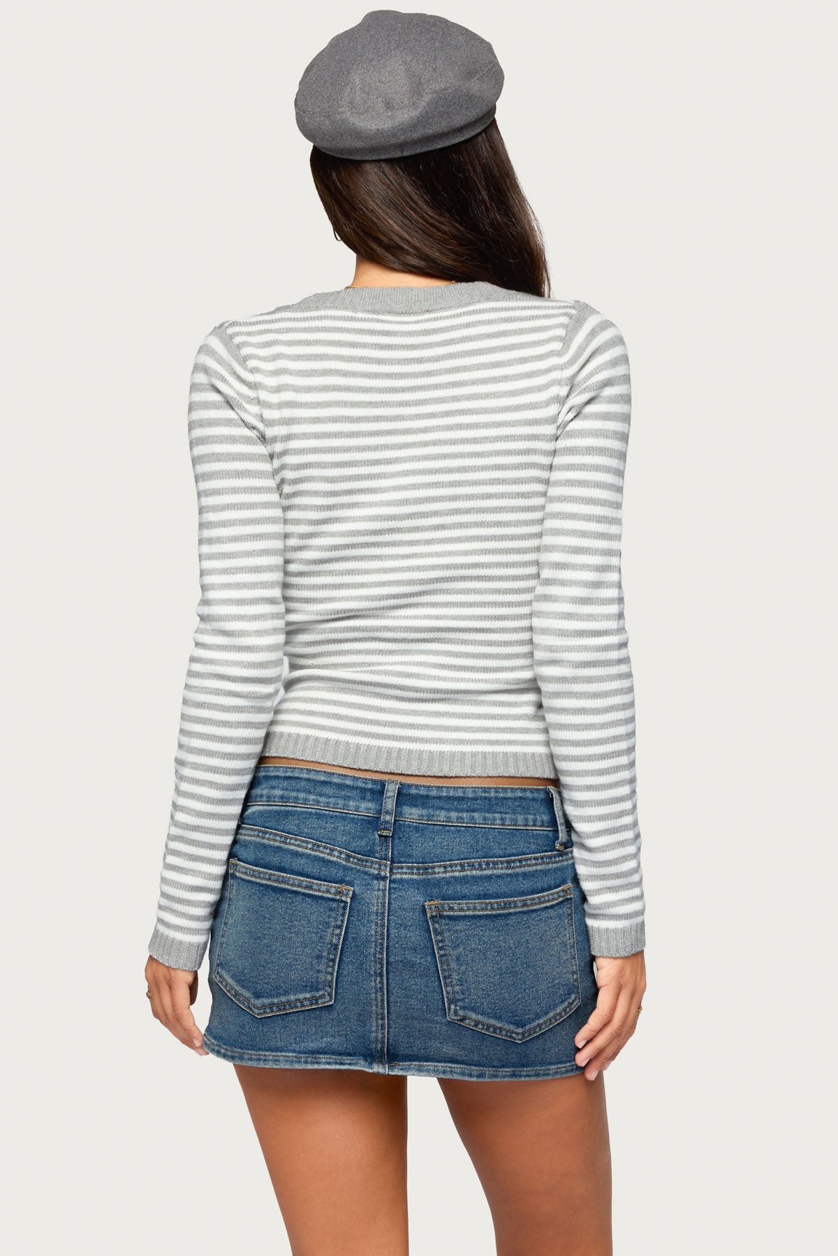 Emmalee Long Sleeve Striped Knit Top - LIGHT-GRAY-MELANGE-AND-WHITE